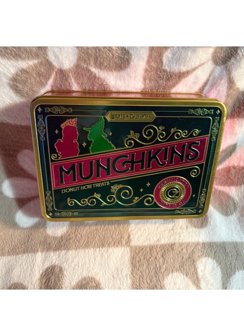 Wicked MUNCHKINS Dunkin Decorative Tin - Green & Pink